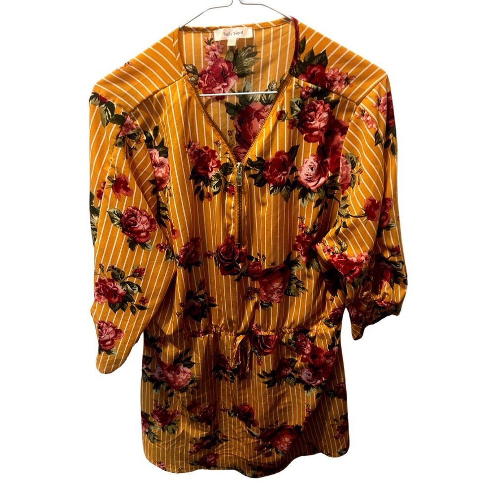 Stella Tweed Womens XL Goldenrod Yellow & Burgundy Pink Floral Dress
